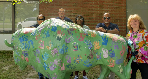 Union officers by buffalo statue at WNYCPC