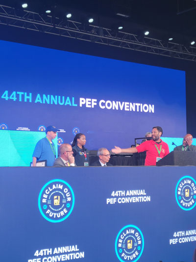 PEF Vice President Darlene Williams said of Falto, Rodriguez-Billingsley, Marquez and Howard. “Nothing would have changed without those heroes.” She publicly recognized the four leaders on stage at the annual PEF Convention in Niagara Falls on Oct. 26.