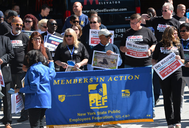 PEF members, leaders call for respect at rally against toxic work environments