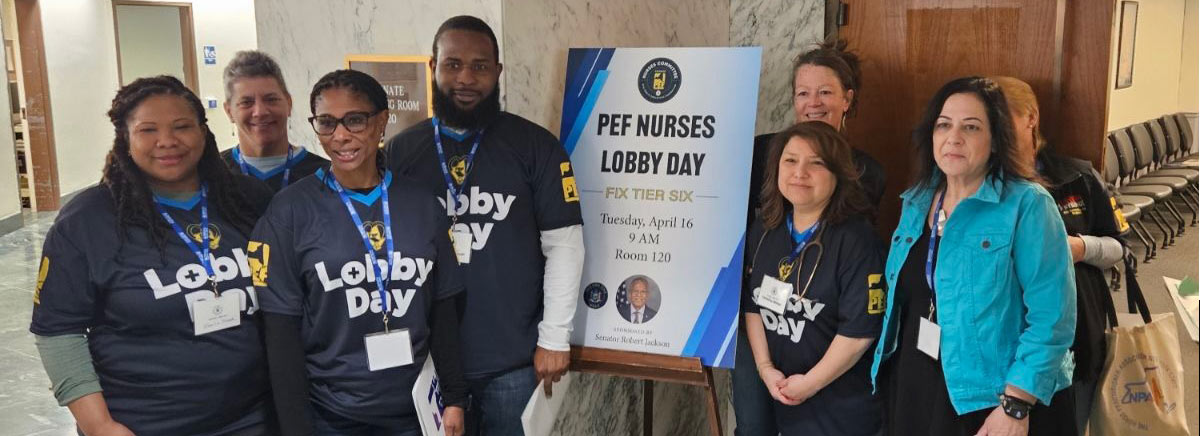 Sen. Robert Jackson secured a room for PEF nurses to use while they lobbied in the Legislative Office Building on Nurse Lobby Day April 16. 