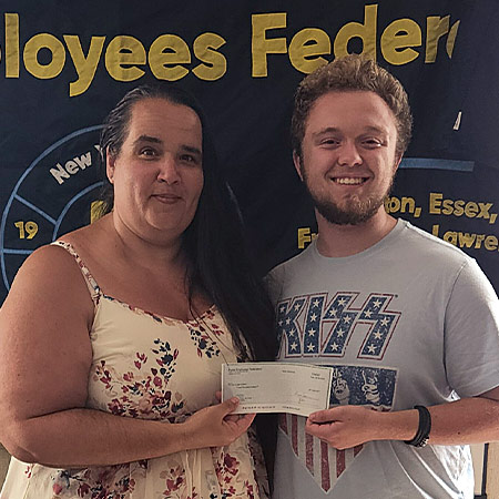 Luke Dalton, awarded the Ellen Mainville Scholarship, stands with Barbara Stransky, the PEF Region 7 Coordinator.