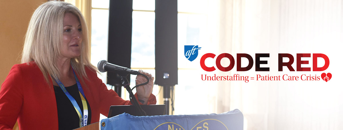 Kelly Nedrow, Senior Director of Health Issues at AFT, spoke at the luncheon to educate nurses about Code Red.