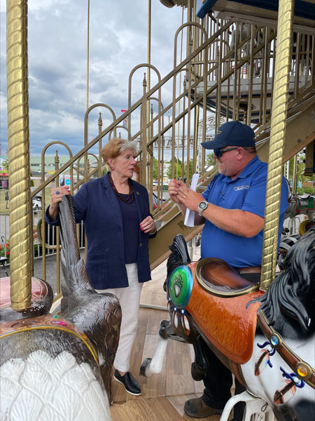 Credit: New York State Department of Labor. PEF member and DOL health and safety inspector Matthew Leonard is pictured with New York State Department of Labor Commissioner Roberta Reardon at the New York State Fair in Syracuse.
