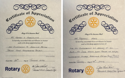 Rotary certificates - PEF member survives Hurricane Melissa, aids recovery efforts 