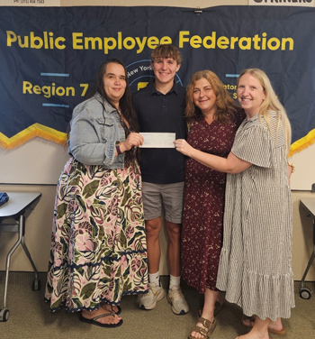 Region 7 Coordinator Barb Stransky, Braden Nephew, Kaley Passno Nephew and Region 7 Scholarship Chair Carly Gagnon.
